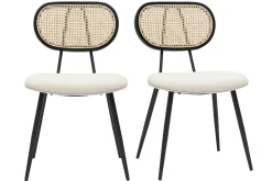Best Sale Miliboo Set de 2 sillas de diseño de borreguillo blanco roto, metal negro y rejilla de ratán natural TOLMA