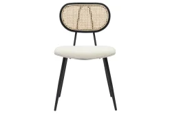 Best Sale Miliboo Set de 2 sillas de diseño de borreguillo blanco roto, metal negro y rejilla de ratán natural TOLMA