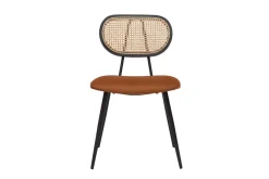 Outlet Miliboo Set de 2 sillas de diseño de terciopelo terracota, metal negro y rejilla de ratán natural TOLMA