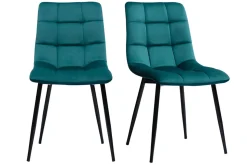 Discount Miliboo Set de 2 sillas de diseño de terciopelo azul petróleo y metal negro MAXWELL