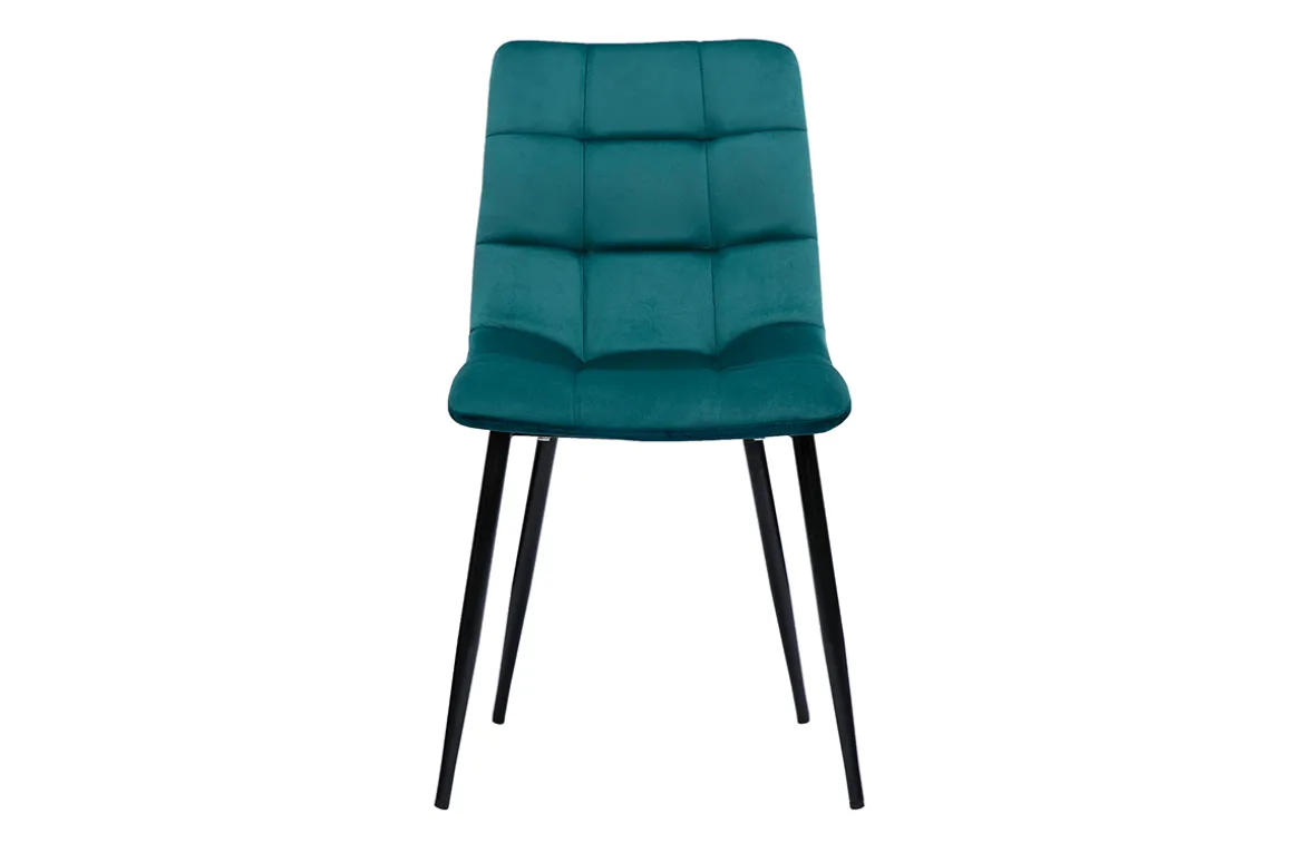 Discount Miliboo Set de 2 sillas de diseño de terciopelo azul petróleo y metal negro MAXWELL
