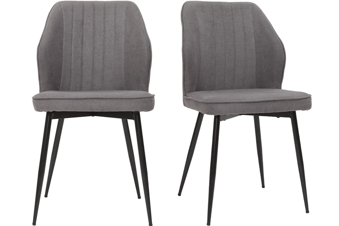 Discount Miliboo Set de 2 sillas de diseño de tejido efecto aterciopelado gris y metal negro FANETTE