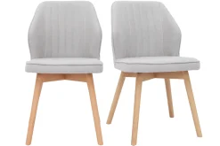 Shop Miliboo Set de 2 sillas de diseño de tela efecto aterciopelado gris y madera clara maciza FANETTE