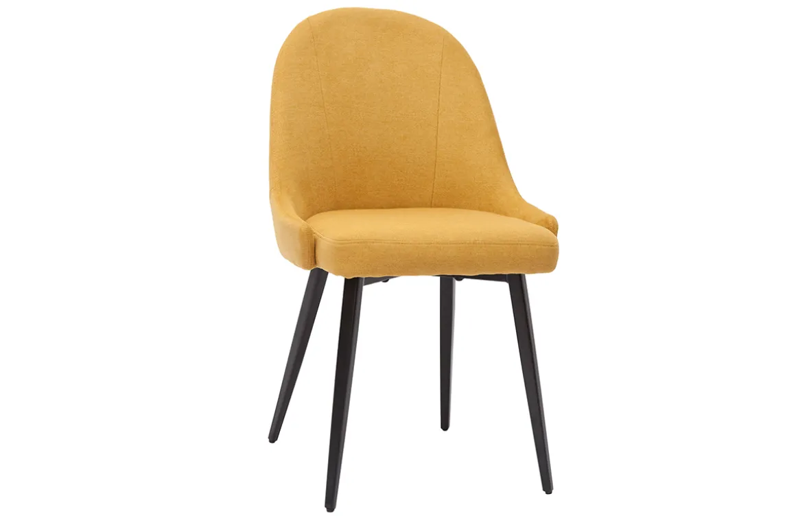 Flash Sale Miliboo Set de 2 sillas de diseño de tela efecto aterciopelado amarillo mostaza y metal negro REEZ