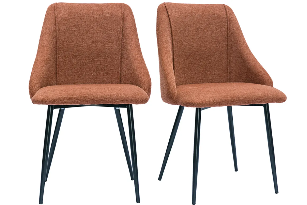 Cheap Miliboo Set de 2 sillas de tejido efecto aterciopelado texturizado terracota y metal negro HIGGINS