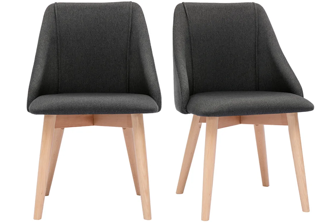 Cheap Miliboo Set de 2 sillas de tela efecto aterciopelado texturizado gris oscuro y madera clara maciza HIGGINS