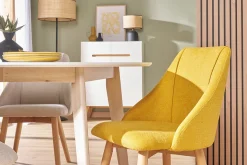 Cheap Miliboo Set de 2 sillas de tela efecto aterciopelado texturizado amarillo mostaza y madera maciza HIGGINS