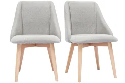 New Miliboo Set de 2 sillas de tela efecto aterciopelado texturizado gris y madera clara maciza HIGGINS