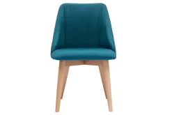 Discount Miliboo Set de 2 sillas de tela efecto aterciopelado texturizado azul petróleo y madera clara maciza HIGGINS