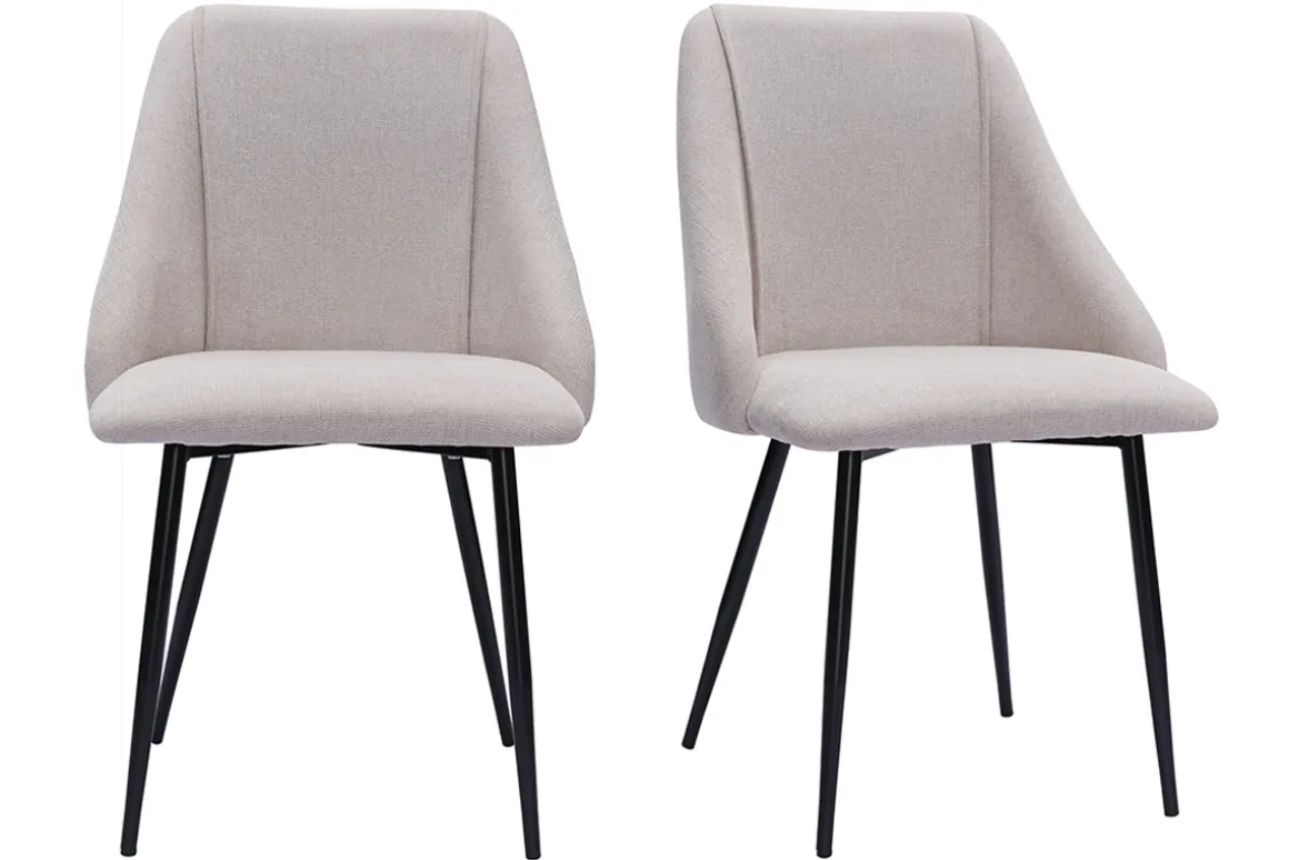Store Miliboo Set de 2 sillas de tela efecto aterciopelado texturizado beige y metal negro HIGGINS