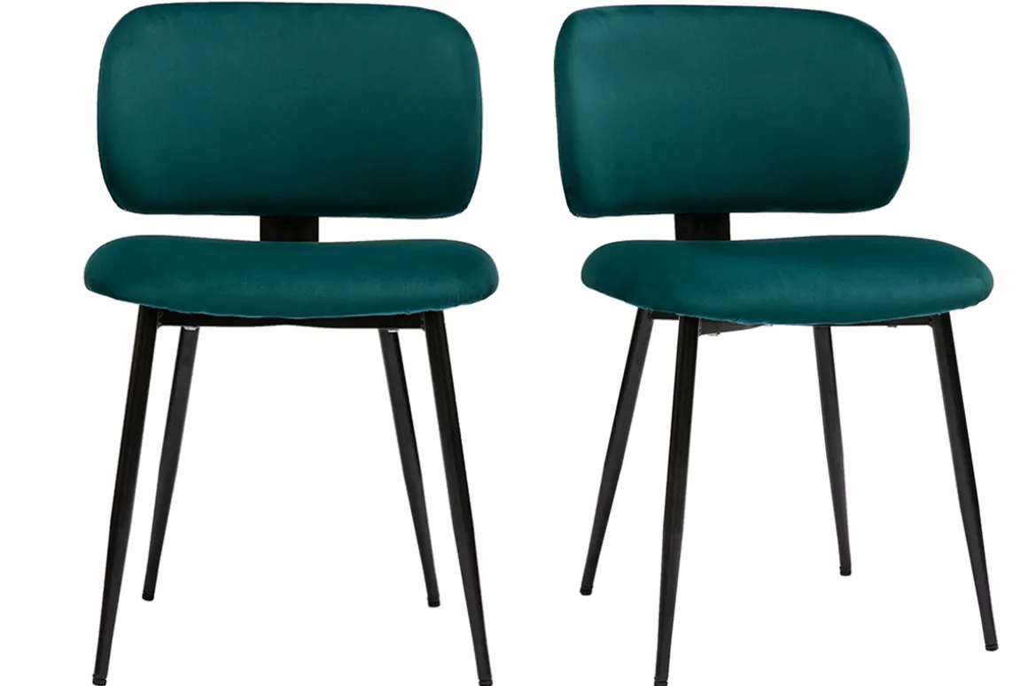 Flash Sale Miliboo Set de 2 sillas de terciopelo azul petróleo y metal negro ATRIUM