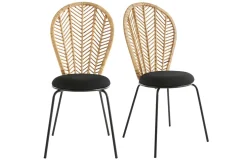 Best Sale Miliboo Set de 2 sillas negras de ratán, tela y metal PEACOCK