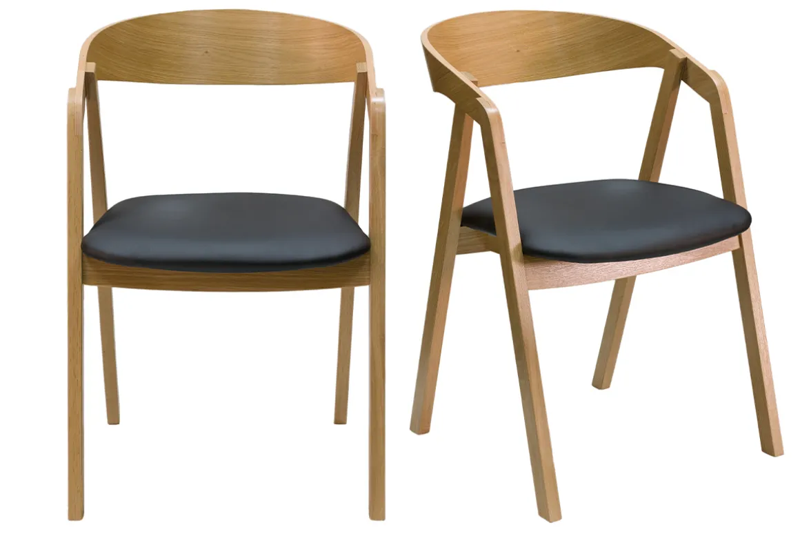 Cheap Miliboo Set de 2 sillas nórdicas apilables de madera clara de roble macizo y asiento negro LOVA