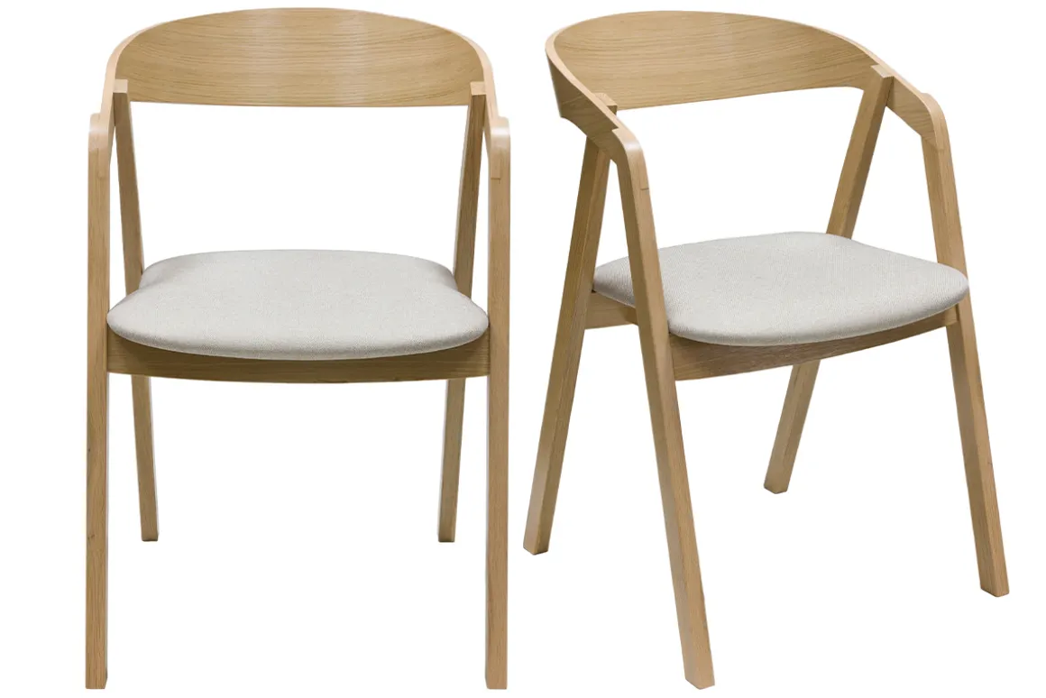 Cheap Miliboo Set de 2 sillas nórdicas de madera clara de roble macizo y tela beige LOVA
