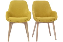 Fashion Miliboo Set de 2 sillas nórdicas de tela efecto aterciopelado amarillo mostaza y madera clara maciza HOLO