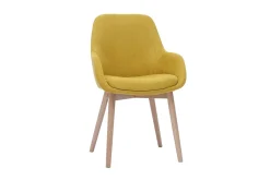 Fashion Miliboo Set de 2 sillas nórdicas de tela efecto aterciopelado amarillo mostaza y madera clara maciza HOLO