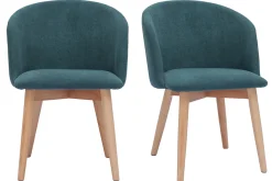 Shop Miliboo Set de 2 sillas nórdicas de tela efecto aterciopelado azul petróleo y madera clara maciza VANITY