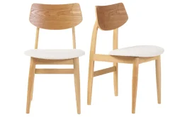Flash Sale Miliboo Set de 2 sillas nórdicas de madera clara y borreguillo blanco ELION
