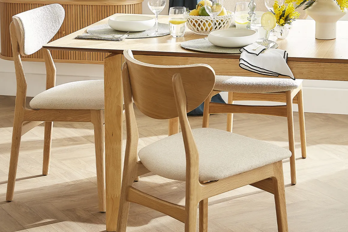 Hot Miliboo Set de 2 sillas nórdicas de tejido borreguillo beige y madera clara de haya maciza MAYA