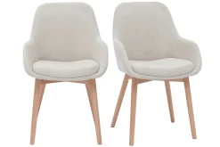 New Miliboo Set de 2 sillas nórdicas de tela efecto aterciopelado beige y madera clara maciza HOLO