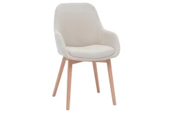 New Miliboo Set de 2 sillas nórdicas de tela efecto aterciopelado beige y madera clara maciza HOLO