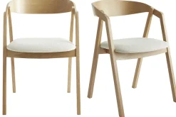 Clearance Miliboo Set de 2 sillas nórdicas de roble macizo y tejido efecto borreguillo color crudo LOVA