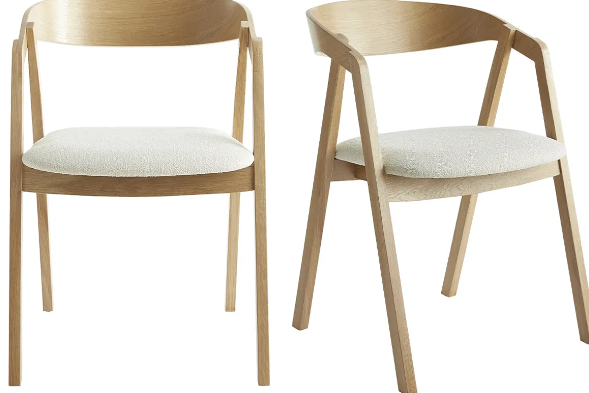 Clearance Miliboo Set de 2 sillas nórdicas de roble macizo y tejido efecto borreguillo color crudo LOVA