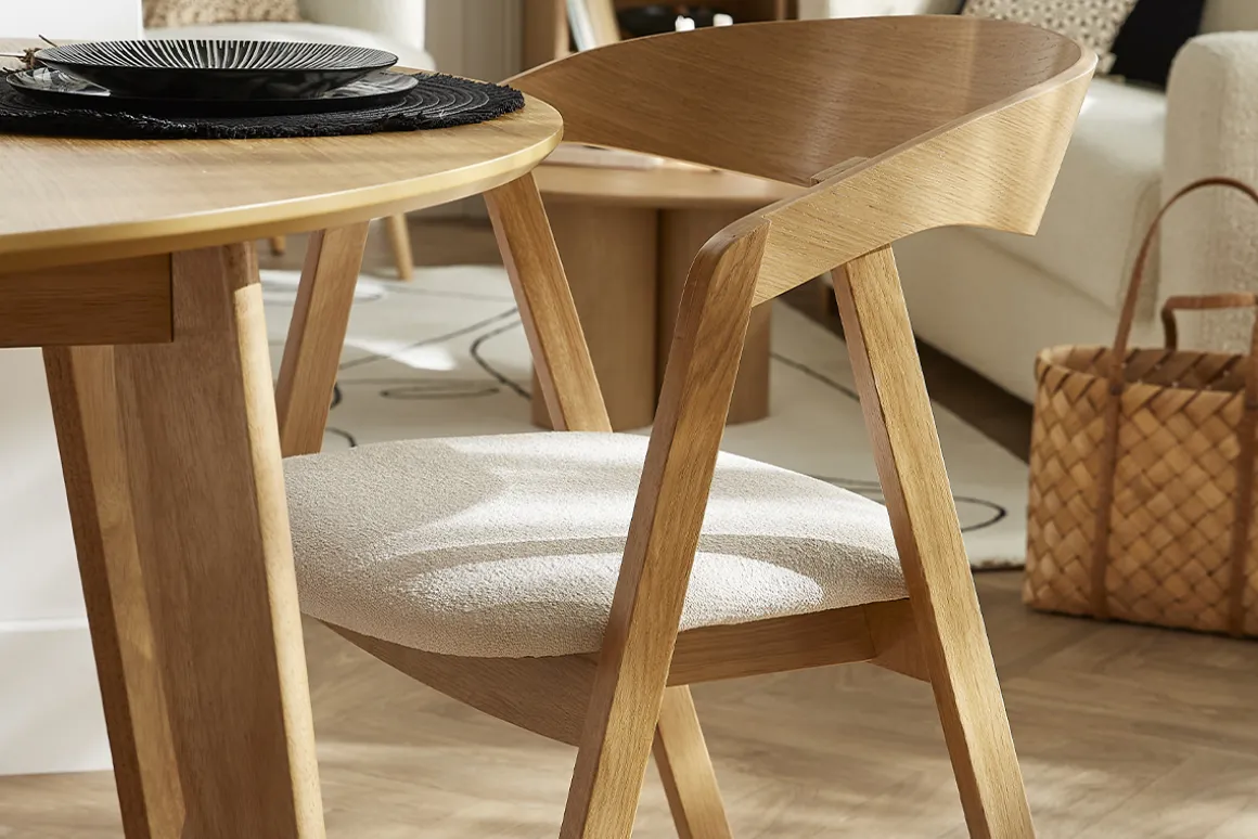 Clearance Miliboo Set de 2 sillas nórdicas de roble macizo y tejido efecto borreguillo color crudo LOVA