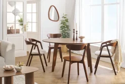 Shop Miliboo Set de 2 sillas vintage apilables de madera maciza teñida de nogal y borreguillo blanco LOVA