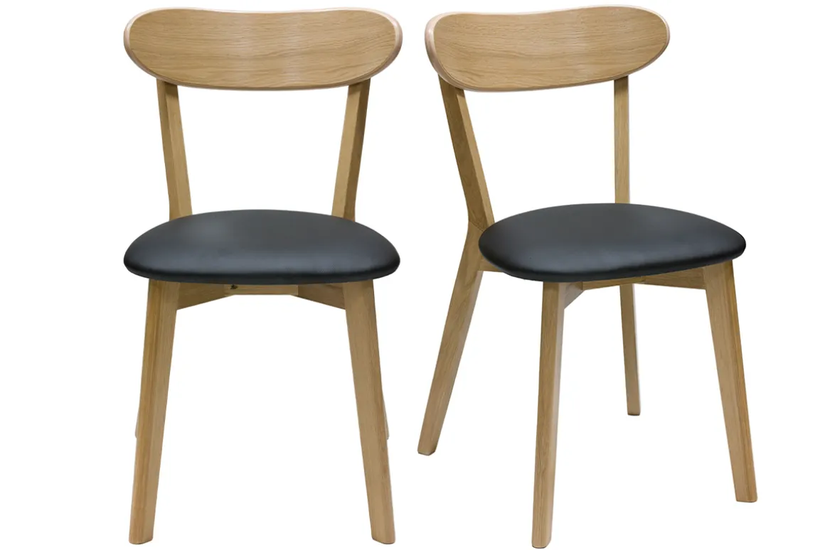 Discount Miliboo Set de 2 sillas vintage de madera de roble claro y negro DOVE