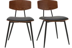 Sale Miliboo Set de 2 sillas vintage de madera de nogal oscuro con asiento negro y metal negro JOLINE