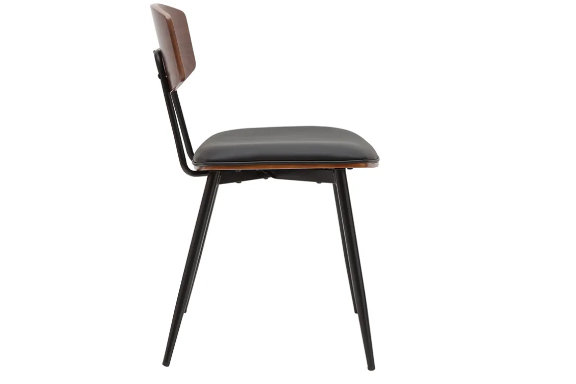 Sale Miliboo Set de 2 sillas vintage de madera de nogal oscuro con asiento negro y metal negro JOLINE