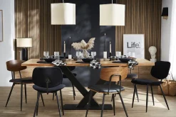 Sale Miliboo Set de 2 sillas vintage de madera de nogal oscuro con asiento negro y metal negro JOLINE