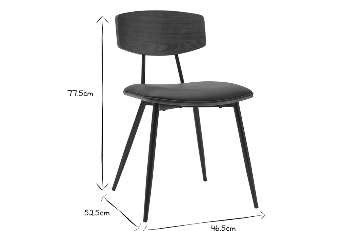 Sale Miliboo Set de 2 sillas vintage de madera de nogal oscuro con asiento negro y metal negro JOLINE