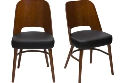 Shop Miliboo Set de 2 sillas vintage de nogal con asiento negro EDITO