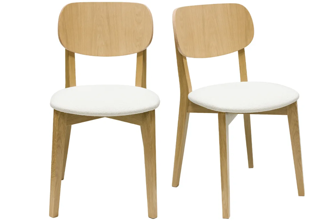 Flash Sale Miliboo Set de 2 sillas vintage de madera de roble claro y borreguillo LUCIA