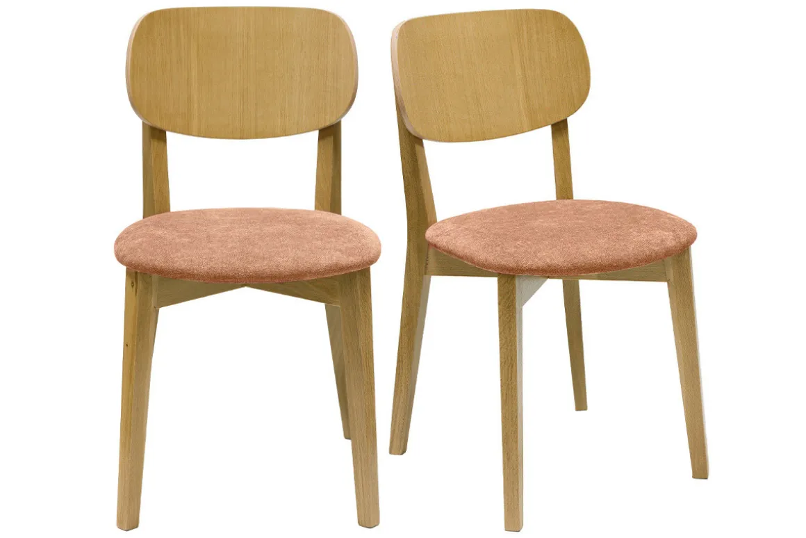 Outlet Miliboo Set de 2 sillas vintage de madera de roble claro y tela efecto aterciopelado terracota LUCIA