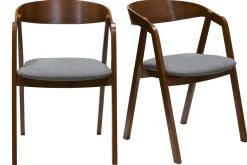 Best Miliboo Set de 2 sillas vintage de madera maciza teñida de nogal y tela gris LOVA