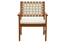 Online Miliboo Set de 2 sillones de jardín de madera maciza con cojín blanco y cinchas beige SANTANA