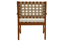 Online Miliboo Set de 2 sillones de jardín de madera maciza con cojín blanco y cinchas beige SANTANA