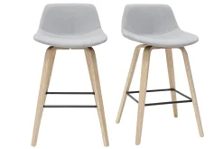 Store Miliboo Set de 2 taburetes de cocina nórdicos gris claro y madera 65 cm NONIE