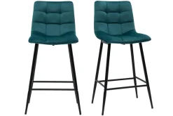 Outlet Miliboo Set de 2 taburetes de cocina de diseño de terciopelo azul petróleo 65 cm MAXWELL