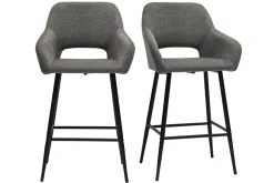 Outlet Miliboo Set de 2 taburetes de cocina efecto aterciopelado texturizado gris y metal 65 cm LAURETTE