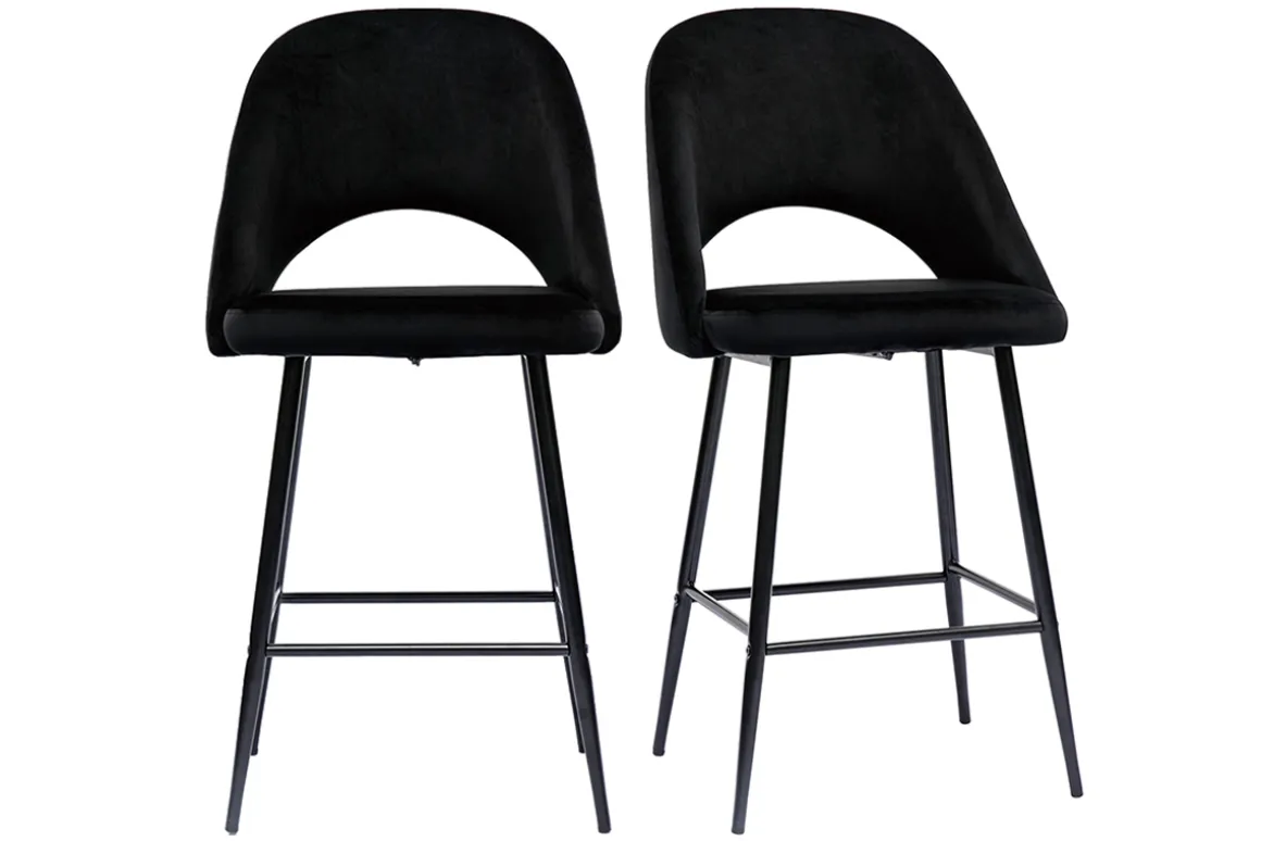 Clearance Miliboo Set de 2 taburetes de cocina de terciopelo negro y metal 65 cm COSETTE