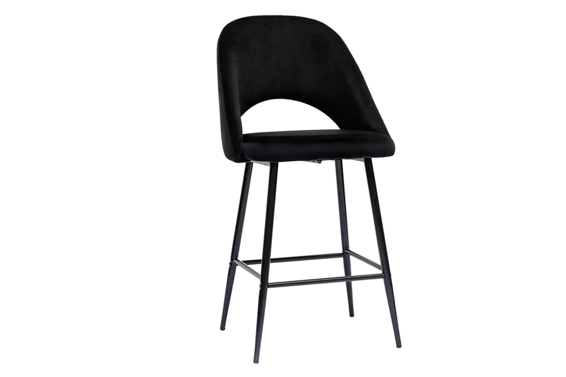 Clearance Miliboo Set de 2 taburetes de cocina de terciopelo negro y metal 65 cm COSETTE