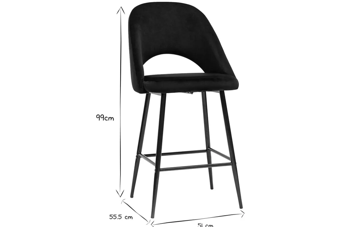 Clearance Miliboo Set de 2 taburetes de cocina de terciopelo negro y metal 65 cm COSETTE