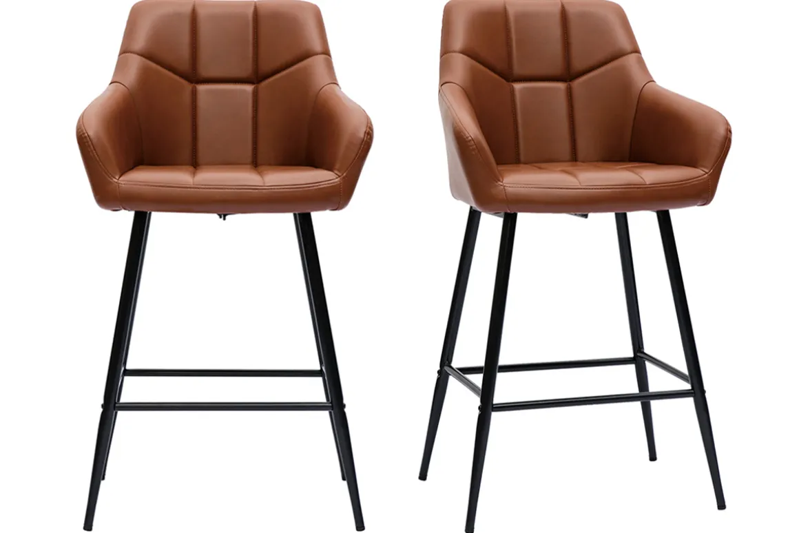 Best Sale Miliboo Set de 2 taburetes de cocina con asiento acolchado marrón y metal negro 65 cm MONTERO