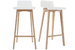 Flash Sale Miliboo Set de 2 taburetes de cocina nórdicos blancos y madera clara 75 cm BALTIK