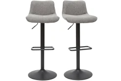 Fashion Miliboo Set de 2 taburetes de cocina regulables y giratorios 360º de tejido efecto aterciopelado gris y metal negro BOOST