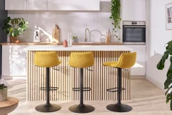 Fashion Miliboo Set de 2 taburetes de cocina regulables y giratorios 360º de tejido efecto aterciopelado gris y metal negro BOOST